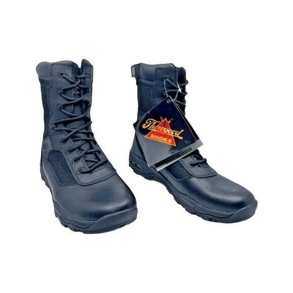 Thorogood Mens 8" Stealth Combat Boots Black Leather Side Zip Lace Up 12 M New - Picture 1 of 12